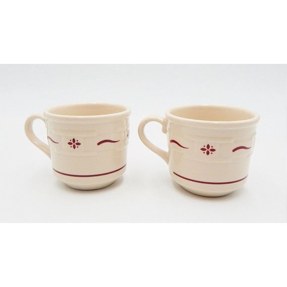 Longaberger Woven Traditions Heritage Red Coffee Mugs Cups No Saucers Set of 2 - Picture 1 of 7